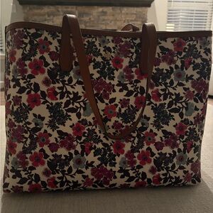 Tory Burch Floral Tote with Brown Handles